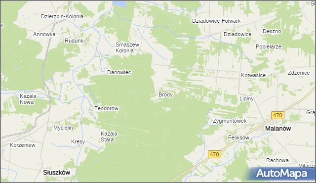 mapa Brody gmina Malanów, Brody gmina Malanów na mapie Targeo