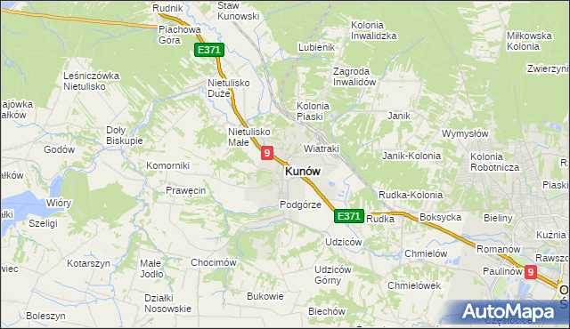 mapa Kunów powiat ostrowiecki, Kunów powiat ostrowiecki na mapie Targeo