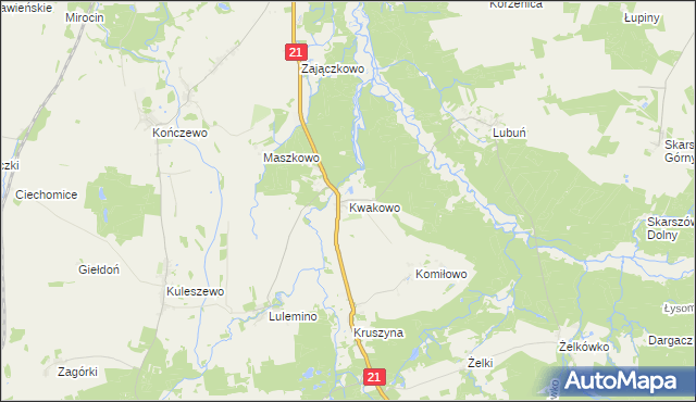 mapa Kwakowo gmina Kobylnica, Kwakowo gmina Kobylnica na mapie Targeo