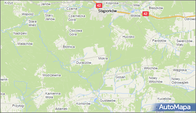 mapa Mokra gmina Stąporków, Mokra gmina Stąporków na mapie Targeo