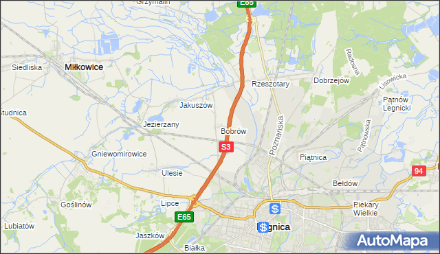 mapa Bobrów gmina Miłkowice, Bobrów gmina Miłkowice na mapie Targeo