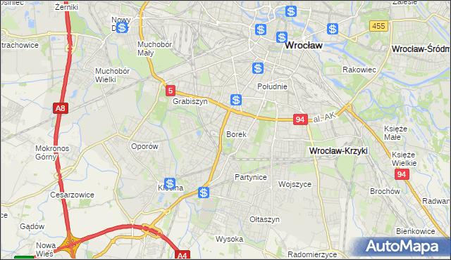 mapa Borek gmina Wrocław, Borek gmina Wrocław na mapie Targeo