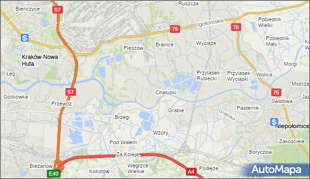 mapa Chałupki gmina Kraków, Chałupki gmina Kraków na mapie Targeo