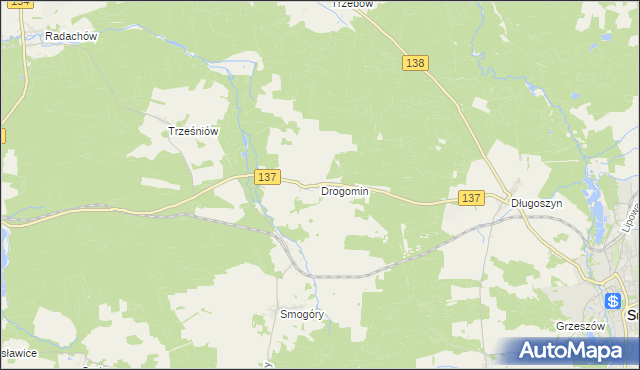 mapa Drogomin gmina Sulęcin, Drogomin gmina Sulęcin na mapie Targeo