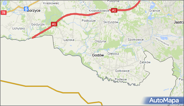 mapa Godów powiat wodzisławski, Godów powiat wodzisławski na mapie Targeo