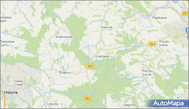 mapa Gradówek gmina Lwówek Śląski, Gradówek gmina Lwówek Śląski na mapie Targeo