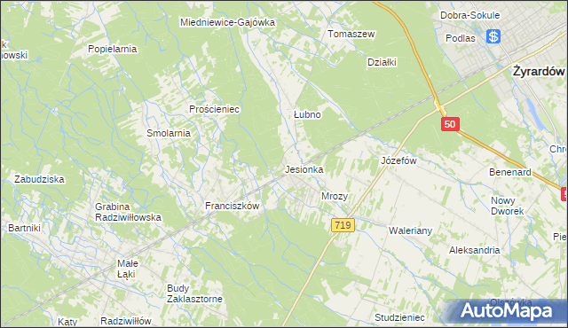 mapa Jesionka gmina Wiskitki, Jesionka gmina Wiskitki na mapie Targeo