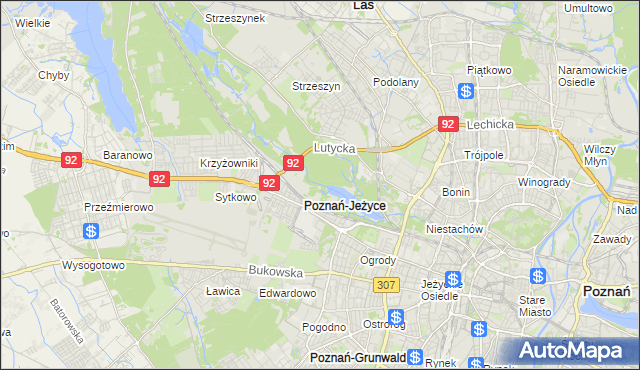mapa Jeżyce gmina Poznań, Jeżyce gmina Poznań na mapie Targeo