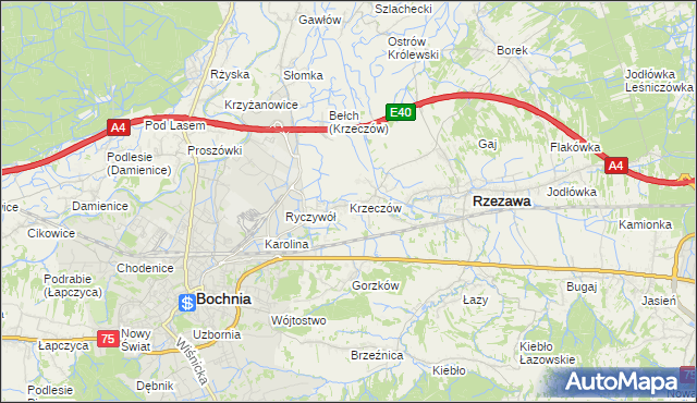 mapa Krzeczów gmina Rzezawa, Krzeczów gmina Rzezawa na mapie Targeo