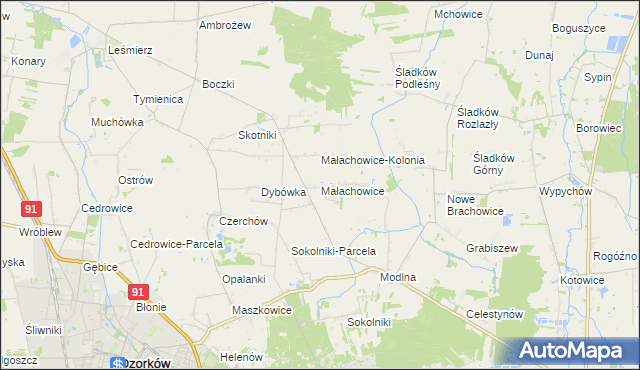 mapa Małachowice, Małachowice na mapie Targeo