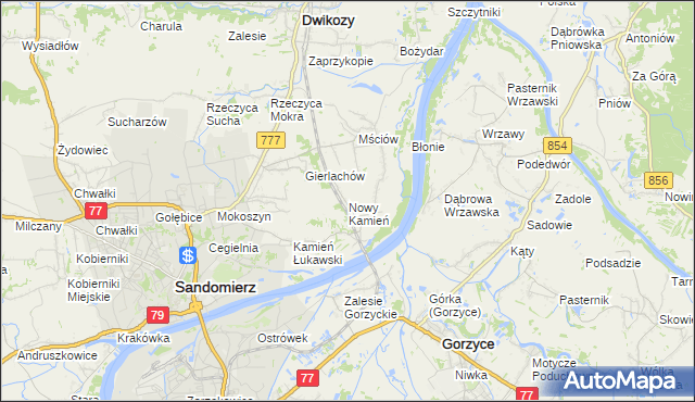 mapa Nowy Kamień gmina Dwikozy, Nowy Kamień gmina Dwikozy na mapie Targeo