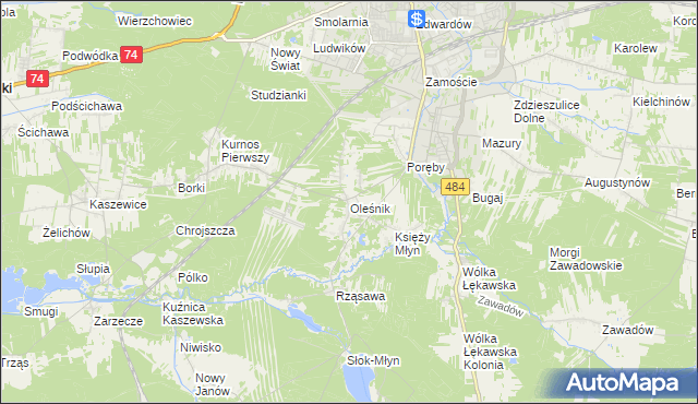 mapa Oleśnik gmina Bełchatów, Oleśnik gmina Bełchatów na mapie Targeo