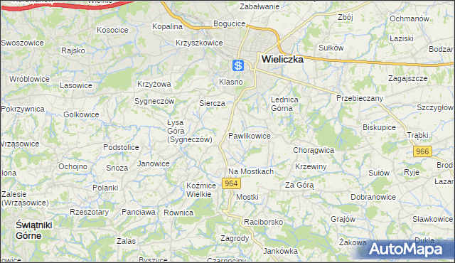 mapa Pawlikowice gmina Wieliczka, Pawlikowice gmina Wieliczka na mapie Targeo