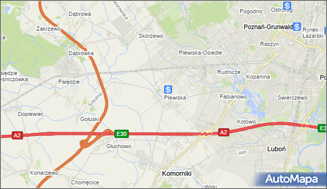 mapa Plewiska gmina Komorniki, Plewiska gmina Komorniki na mapie Targeo