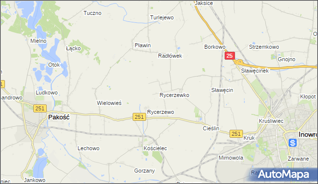 mapa Rycerzewko gmina Pakość, Rycerzewko gmina Pakość na mapie Targeo