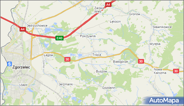 mapa Trójca gmina Zgorzelec, Trójca gmina Zgorzelec na mapie Targeo