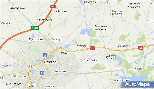 mapa Wełnica gmina Gniezno, Wełnica gmina Gniezno na mapie Targeo