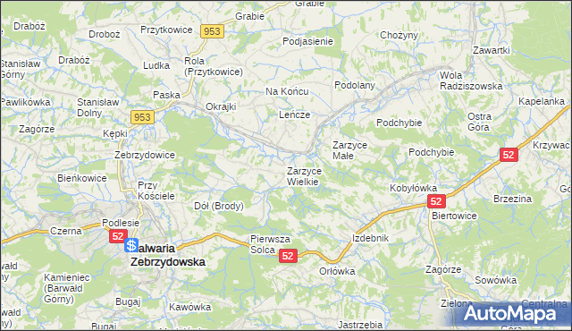 mapa Zarzyce Wielkie, Zarzyce Wielkie na mapie Targeo