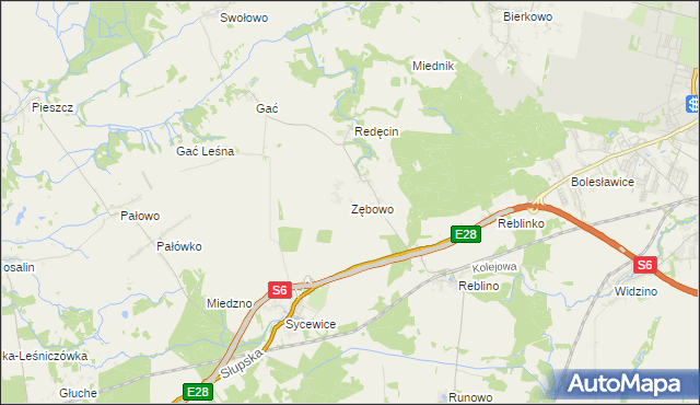 mapa Zębowo gmina Kobylnica, Zębowo gmina Kobylnica na mapie Targeo