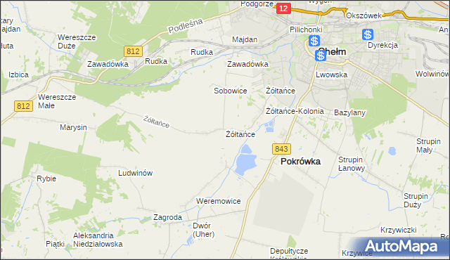 mapa Żółtańce, Żółtańce na mapie Targeo