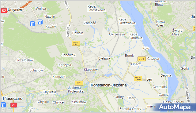 mapa Bielawa gmina Konstancin-Jeziorna, Bielawa gmina Konstancin-Jeziorna na mapie Targeo