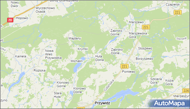 mapa Huta Dolna gmina Przywidz, Huta Dolna gmina Przywidz na mapie Targeo