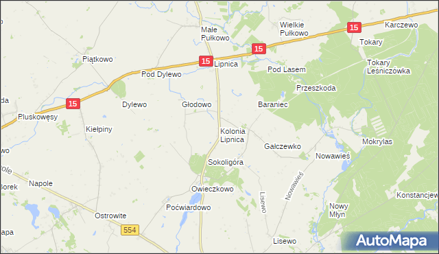 mapa Kolonia Lipnica gmina Golub-Dobrzyń, Kolonia Lipnica gmina Golub-Dobrzyń na mapie Targeo