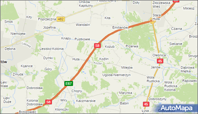 mapa Koźlin, Koźlin na mapie Targeo