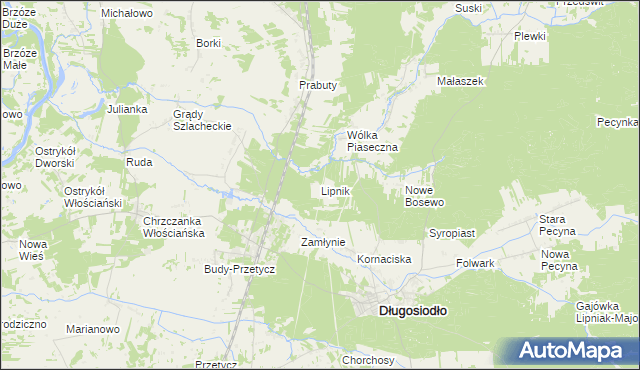 mapa Lipnik gmina Długosiodło, Lipnik gmina Długosiodło na mapie Targeo