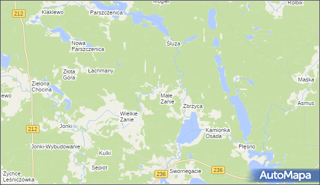 mapa Małe Zanie, Małe Zanie na mapie Targeo