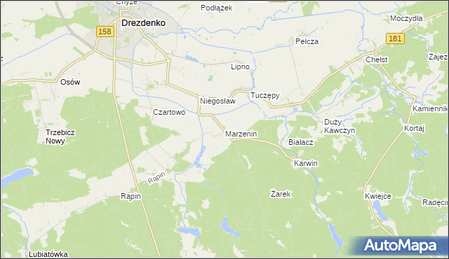 mapa Marzenin gmina Drezdenko, Marzenin gmina Drezdenko na mapie Targeo