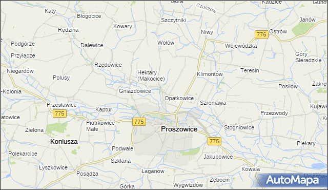 mapa Opatkowice gmina Proszowice, Opatkowice gmina Proszowice na mapie Targeo