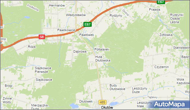 mapa Huta Dłutowska, Huta Dłutowska na mapie Targeo