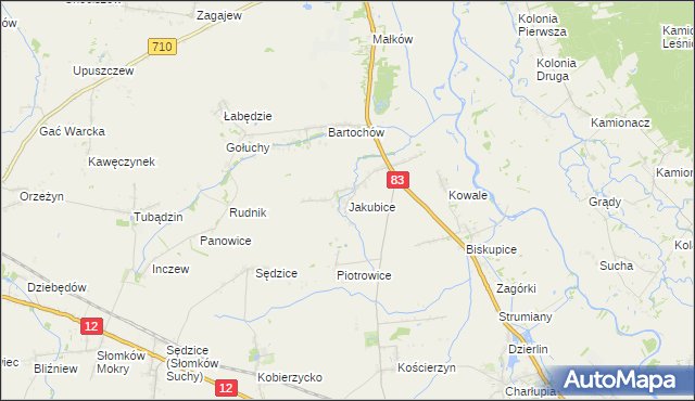 mapa Jakubice, Jakubice na mapie Targeo