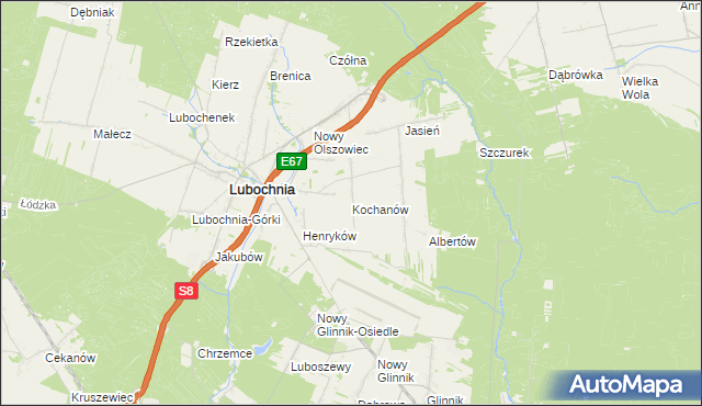 mapa Kochanów gmina Lubochnia, Kochanów gmina Lubochnia na mapie Targeo