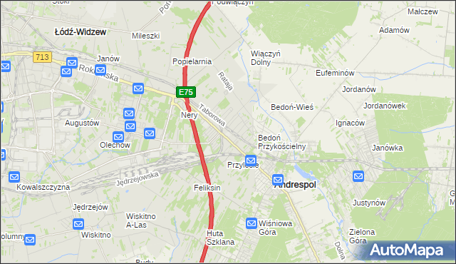 mapa Andrzejów gmina Łódź, Andrzejów gmina Łódź na mapie Targeo