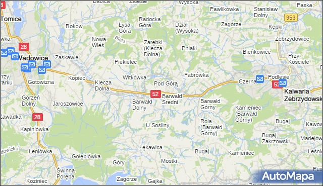 mapa Barwałd Średni, Barwałd Średni na mapie Targeo