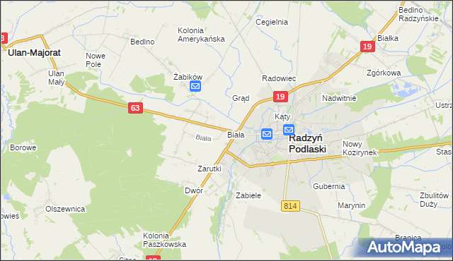mapa Biała gmina Radzyń Podlaski, Biała gmina Radzyń Podlaski na mapie Targeo