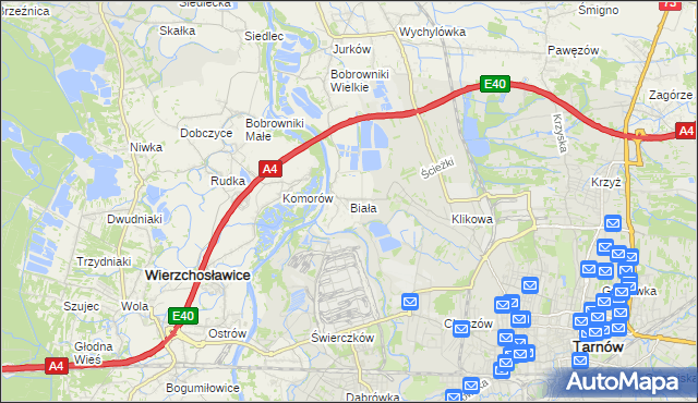 mapa Biała gmina Tarnów, Biała gmina Tarnów na mapie Targeo