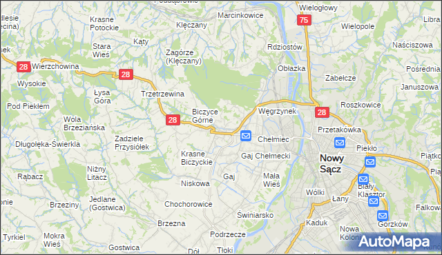 mapa Biczyce Dolne, Biczyce Dolne na mapie Targeo