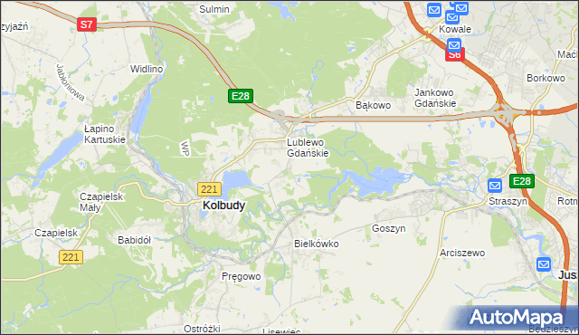 mapa Bielkowo gmina Kolbudy, Bielkowo gmina Kolbudy na mapie Targeo