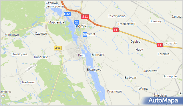 mapa Biernatki gmina Kórnik, Biernatki gmina Kórnik na mapie Targeo