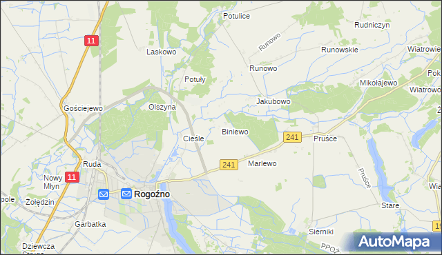 mapa Biniewo, Biniewo na mapie Targeo