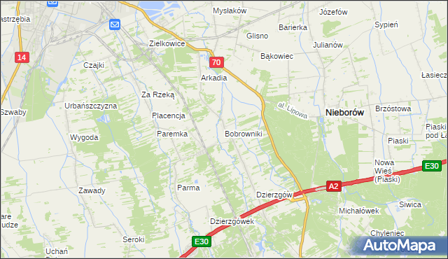 mapa Bobrowniki gmina Nieborów, Bobrowniki gmina Nieborów na mapie Targeo