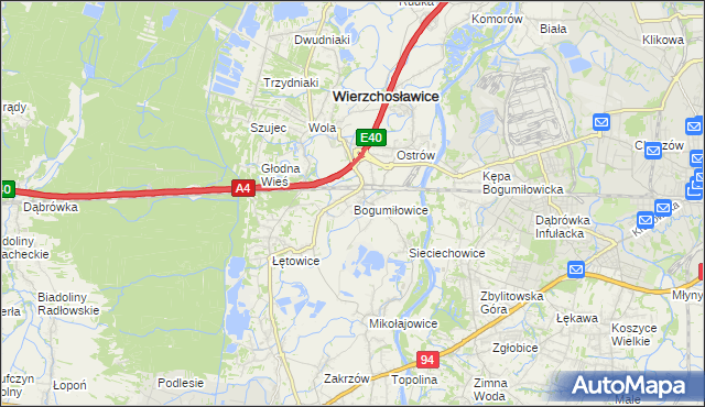 mapa Bogumiłowice gmina Wierzchosławice, Bogumiłowice gmina Wierzchosławice na mapie Targeo