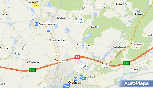 mapa Boguszyce gmina Oleśnica, Boguszyce gmina Oleśnica na mapie Targeo