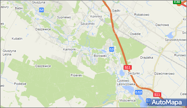 mapa Borówiec gmina Kórnik, Borówiec gmina Kórnik na mapie Targeo