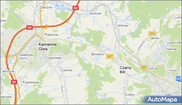 mapa Borówno gmina Czarny Bór, Borówno gmina Czarny Bór na mapie Targeo