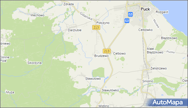 mapa Brudzewo gmina Puck, Brudzewo gmina Puck na mapie Targeo