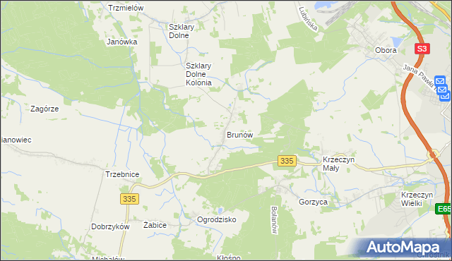 mapa Brunów gmina Chocianów, Brunów gmina Chocianów na mapie Targeo
